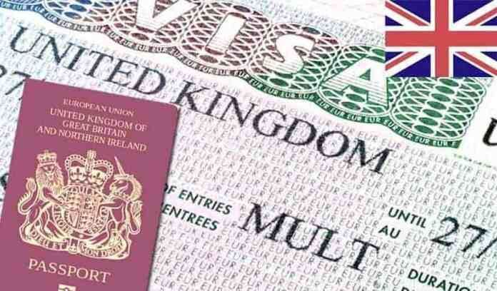 A picture of a UK multi visa stamped on a passports