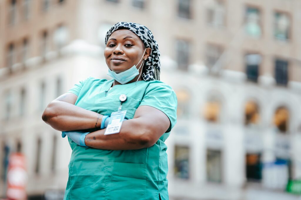 An African nurse posing for the camera