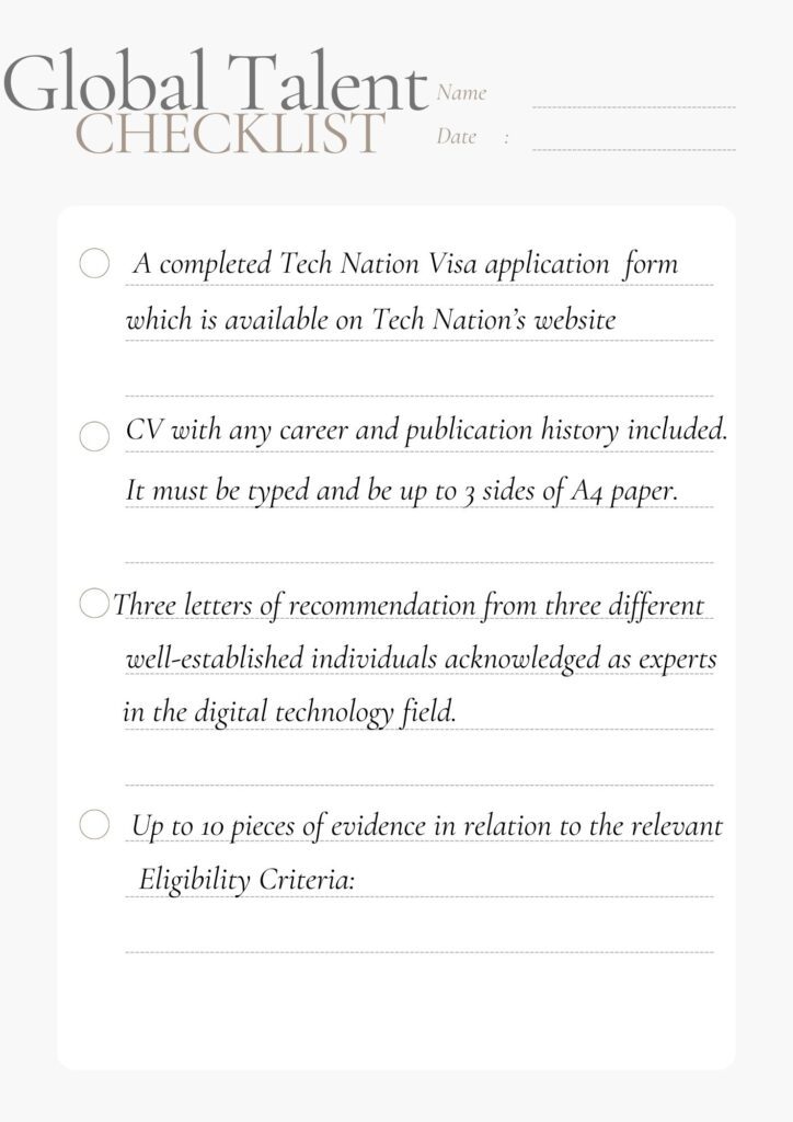 Global talent visa checklist infographic