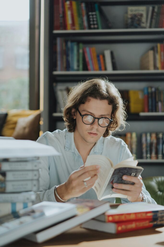 a male student reading