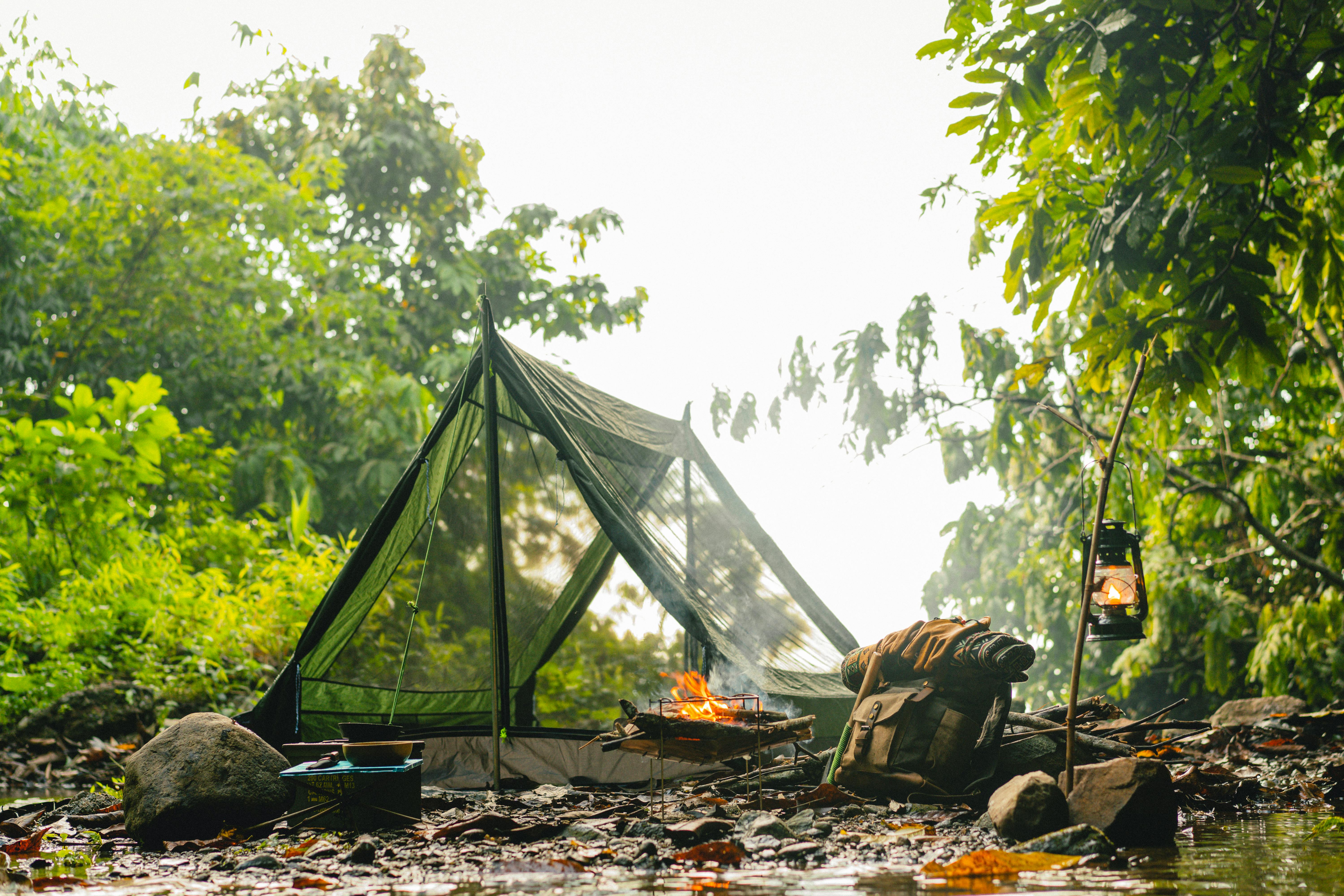 a tent with screens