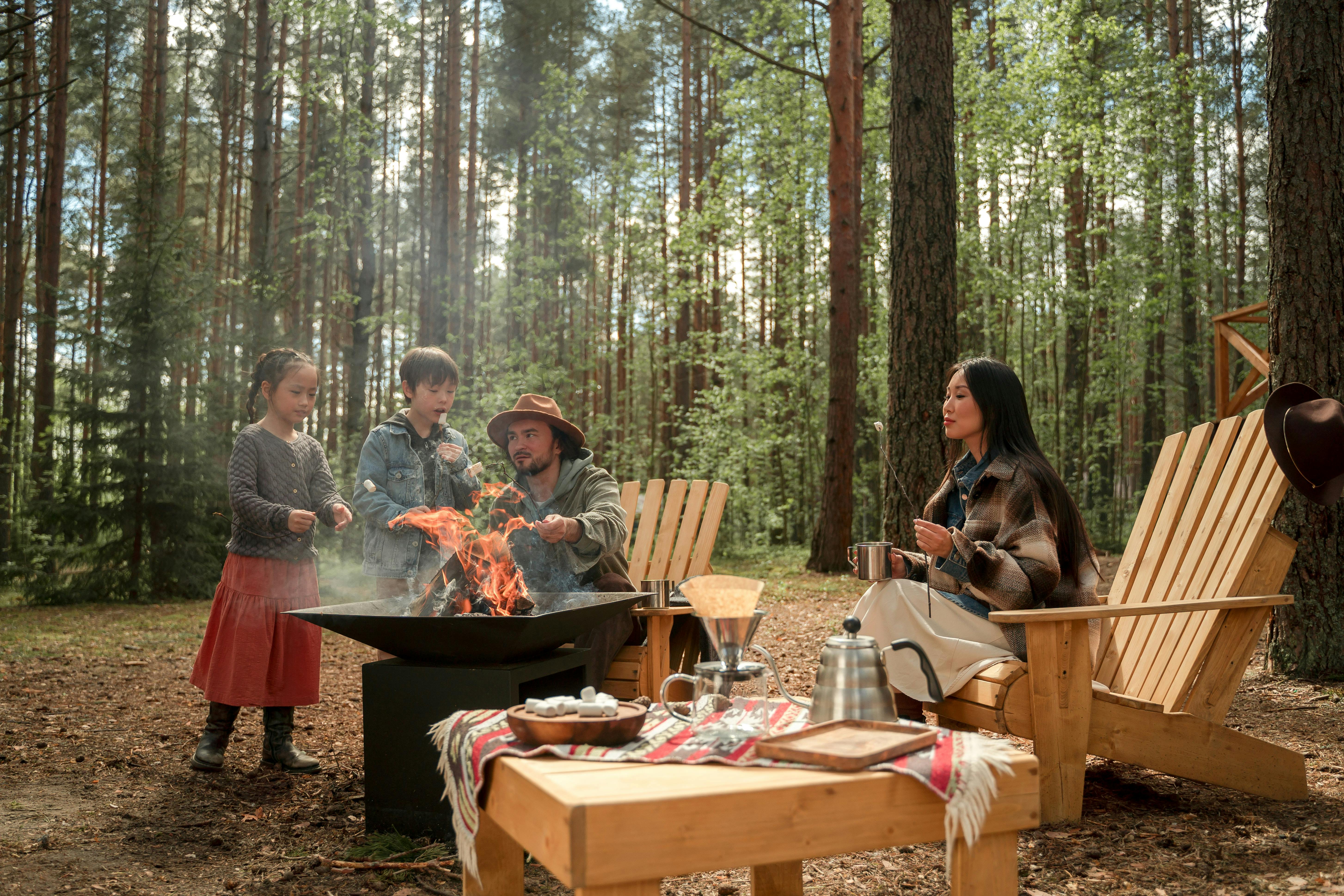 family over a firepit