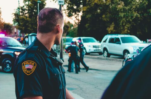 police officers in a park