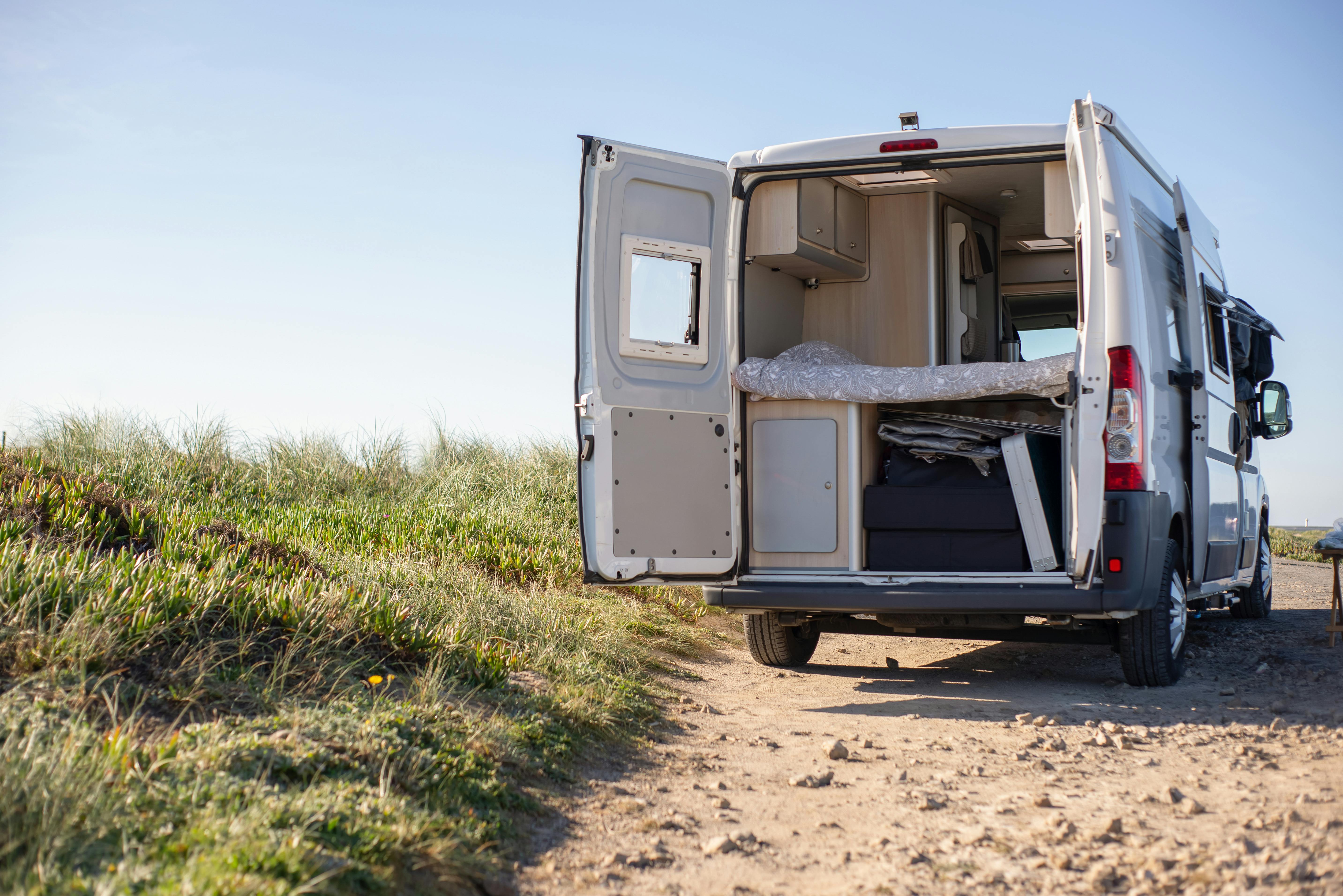 the bed of a campervan