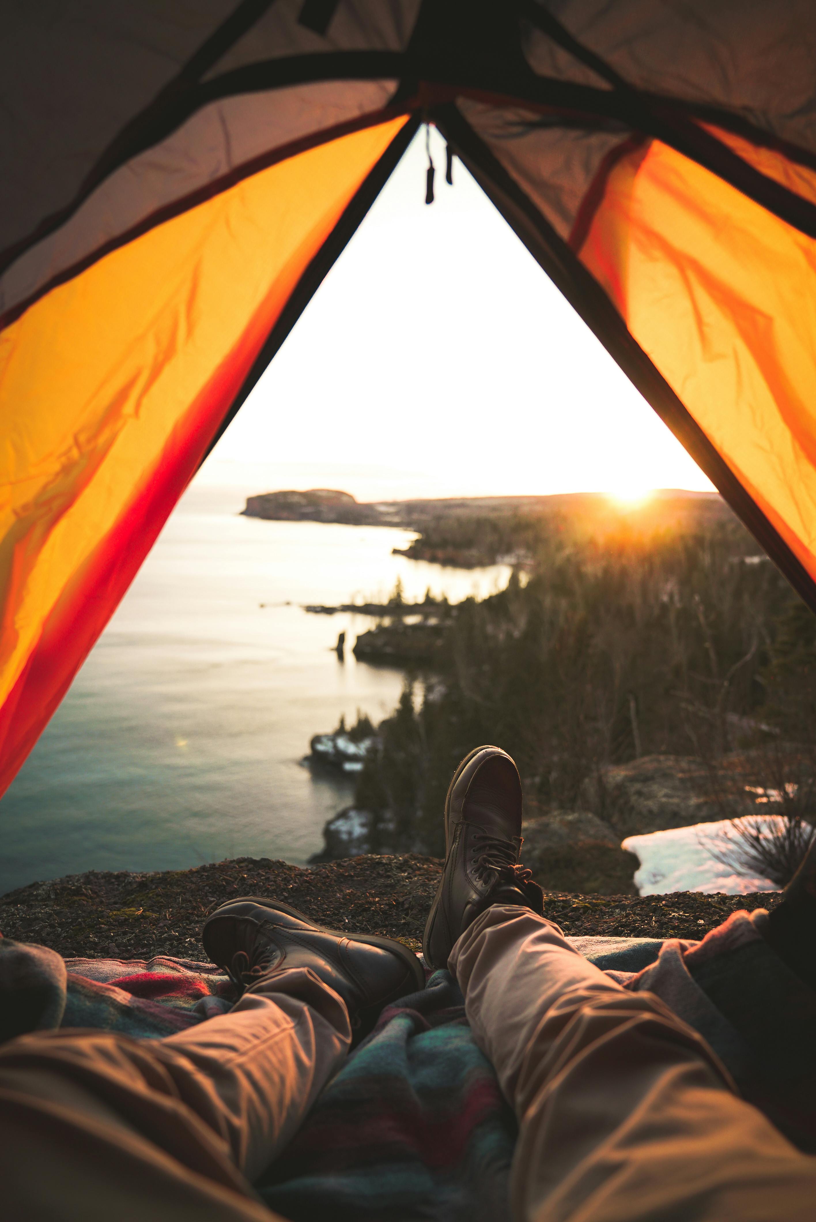 view of a river from a camp tent