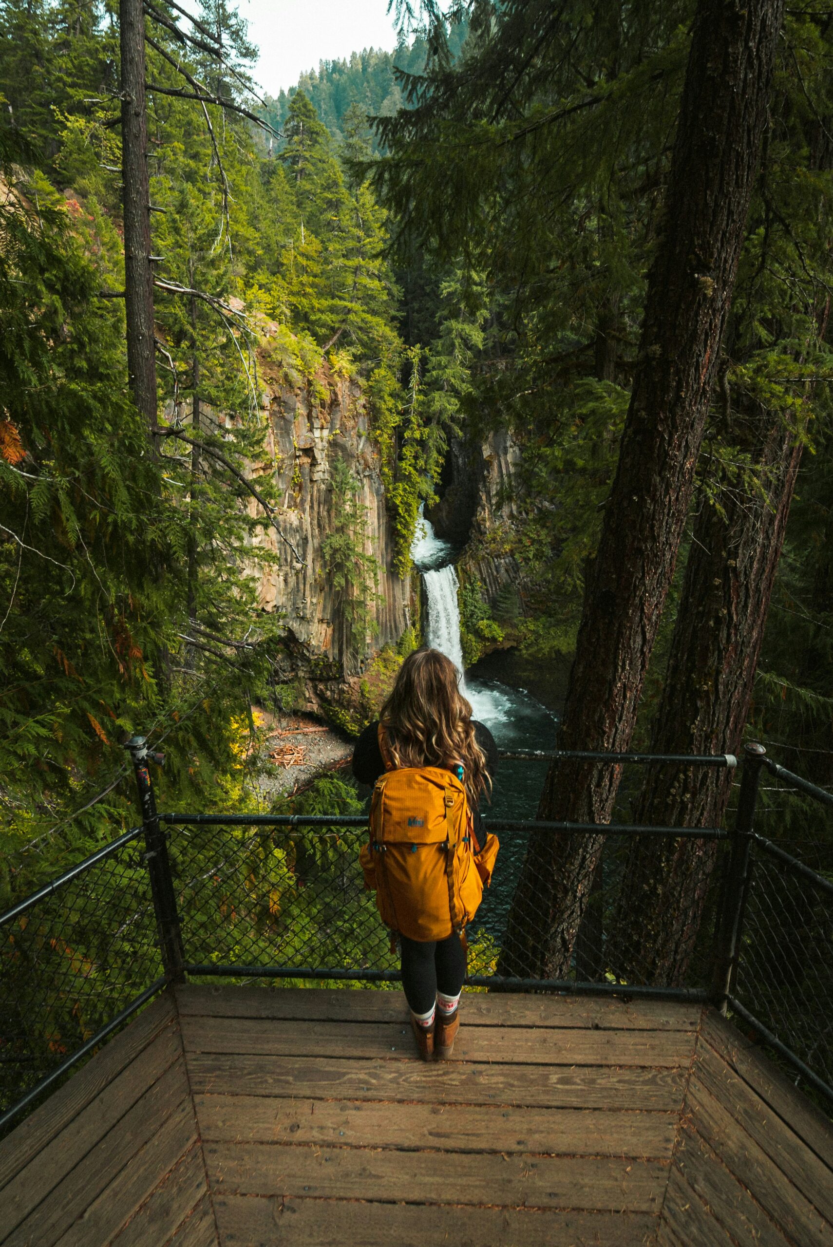 A woman in front of Toketee Falls