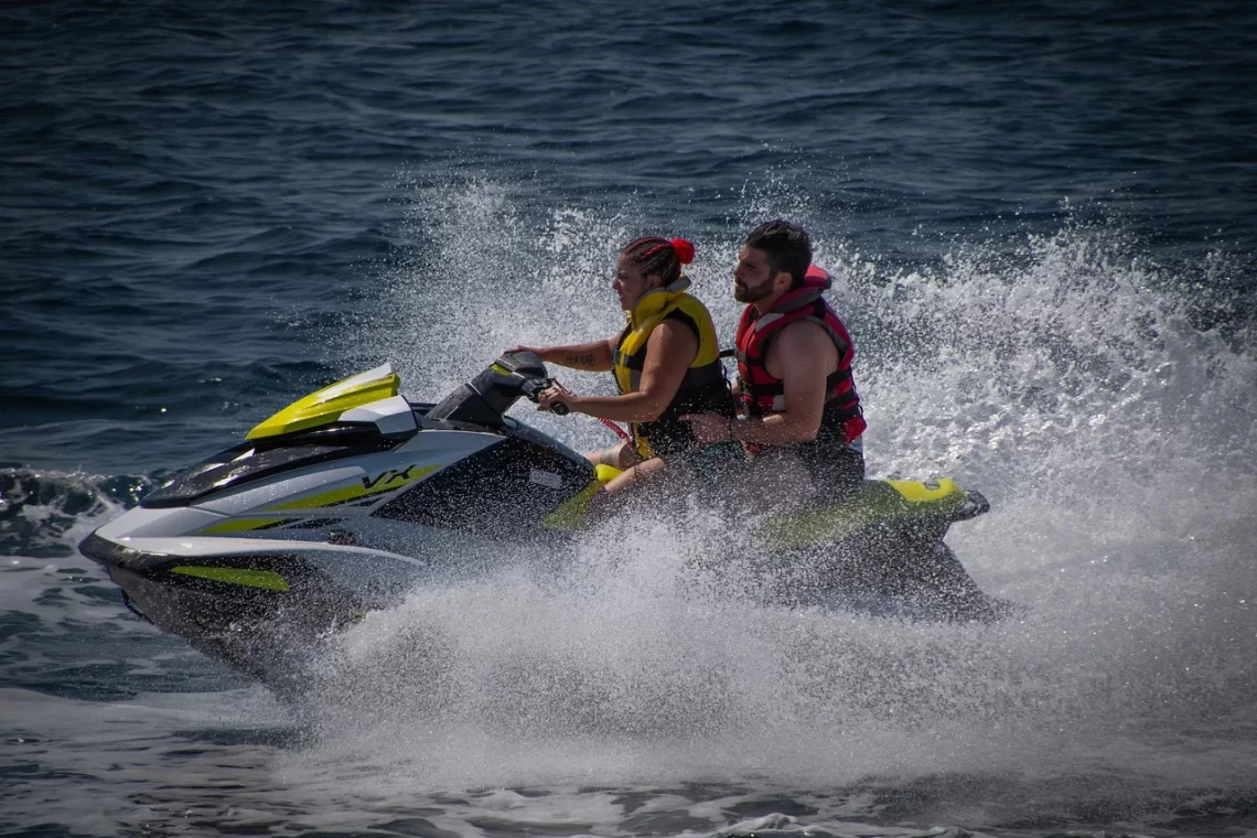 a couple on a jet ski